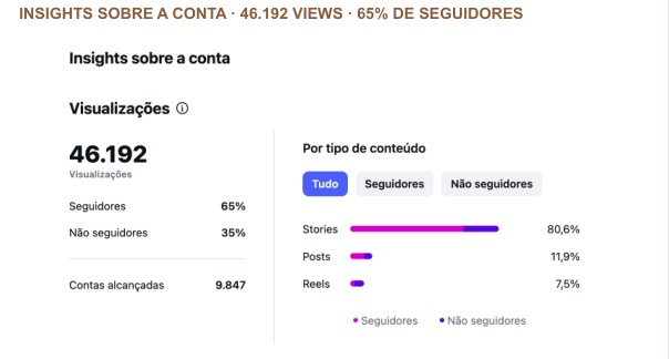 Painel do Instagram: 46.192 visualizações e 9.847 contas alcançadas